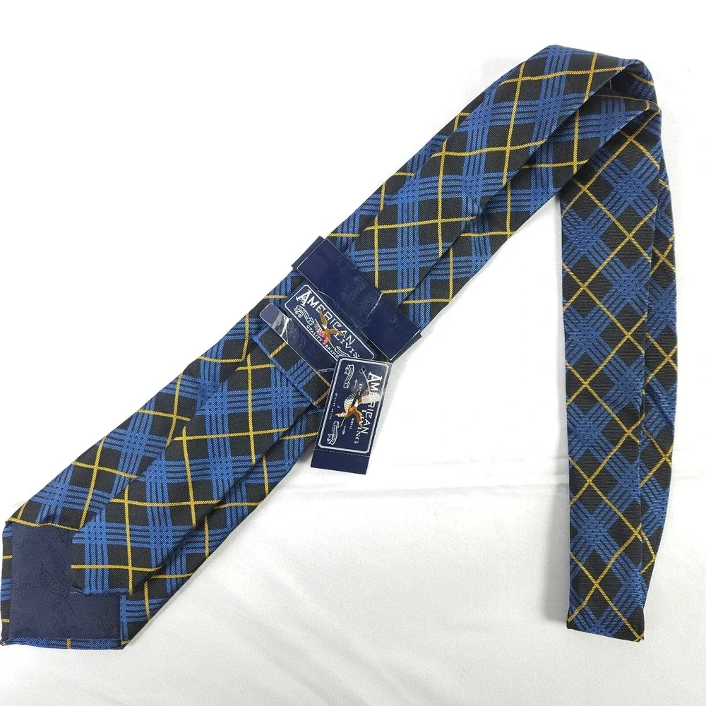 Men's American Living Blue Black Argyle 100% Silk Necktie New Tags
